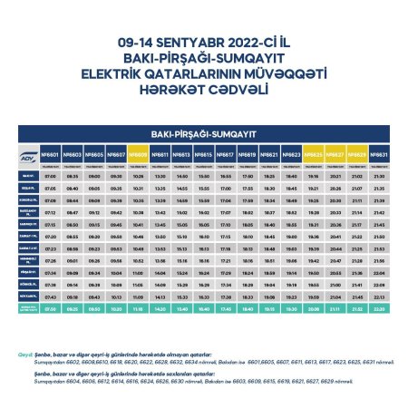 Bakı-Sumqayıt qatarlarının hərəkət cədvəlində dəyişiklik edilir